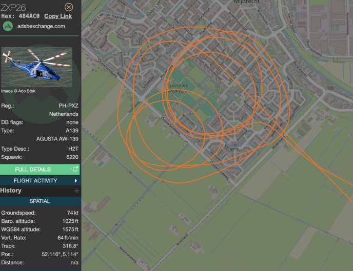 De rondjes die de politiehelikopter vloog boven Mijdrecht